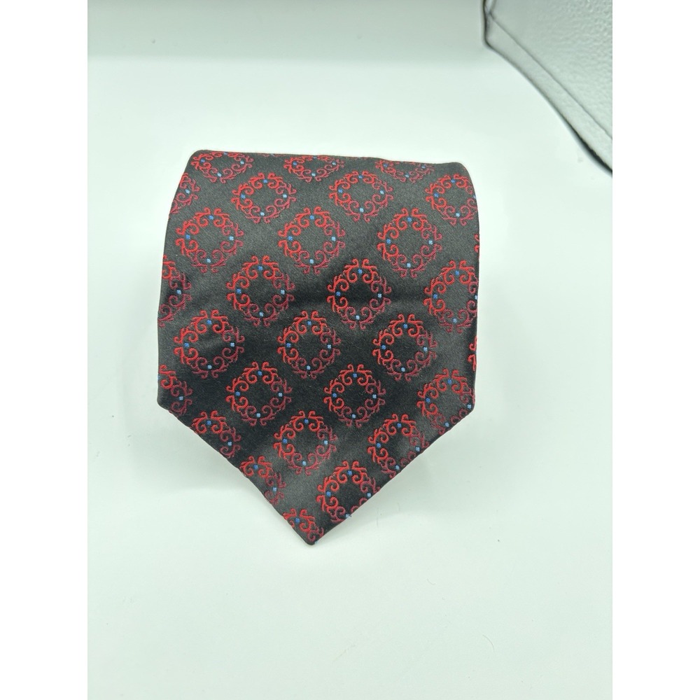 Black Red Geometric Pattern Men's Faberge Silk Tie NWT Neiman Marcus Made‎ USA